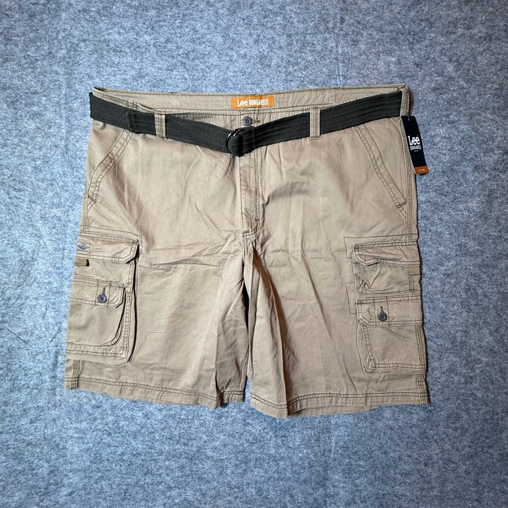 Lee Dungarees Cargo Shorts Mens 46 Bronze Khaki Belted Multi-Pocket NWT